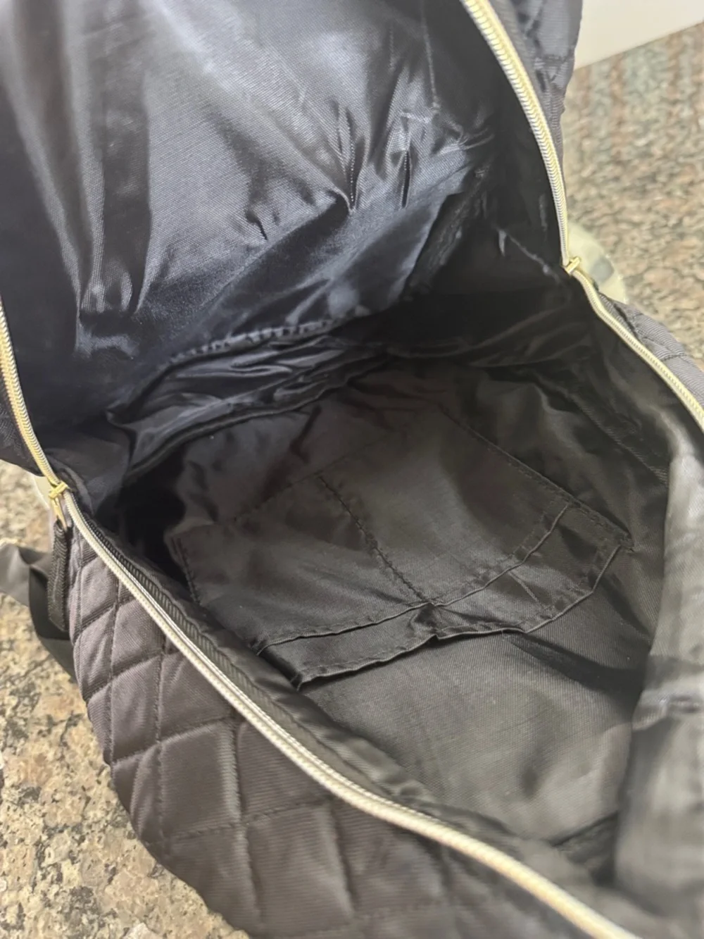Daisy Fuentes Quilted Black Mini Backpack with Gold Accents EUC